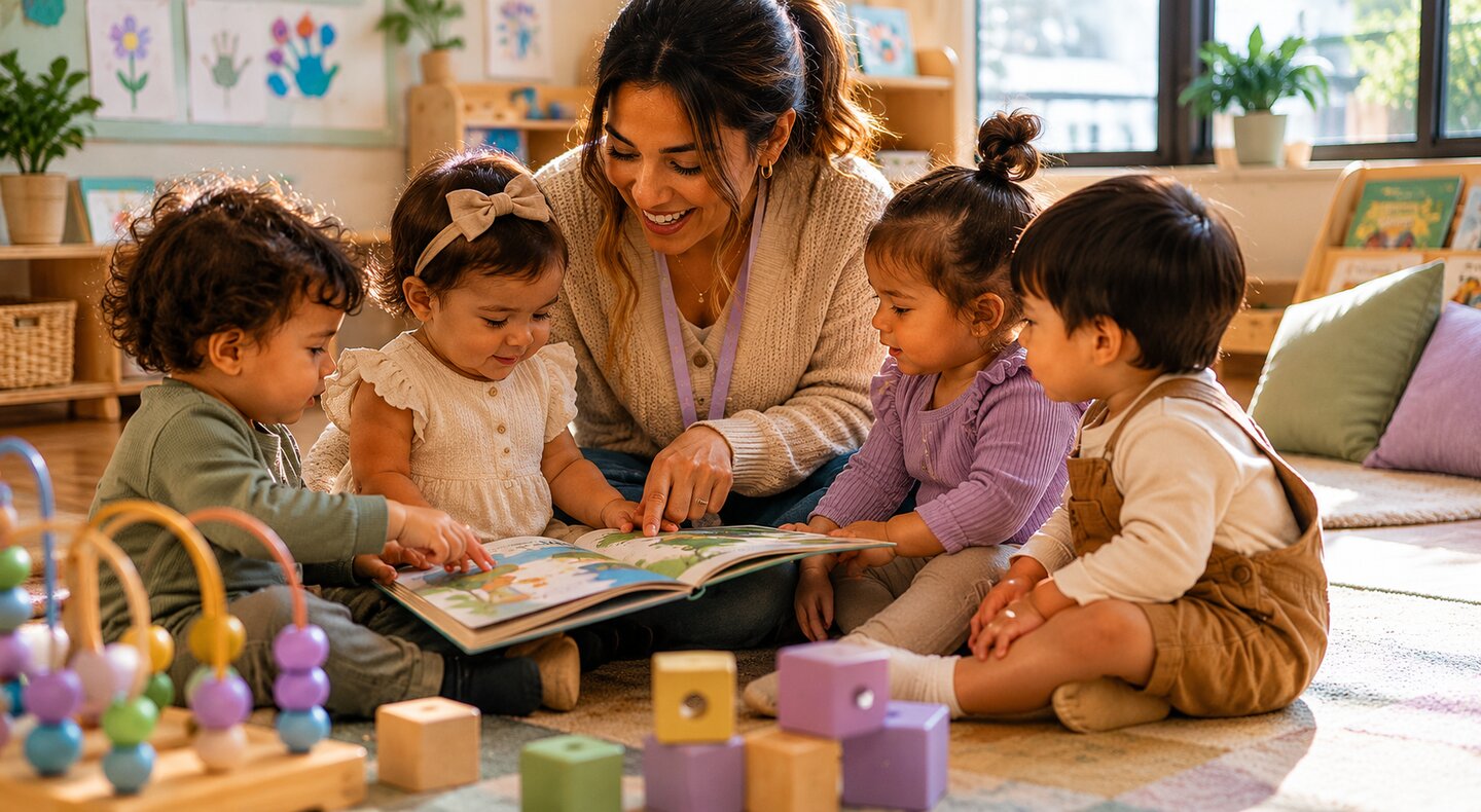 A happy infant participating in interactive early learning and developmental play